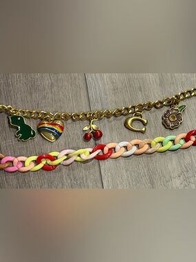 Gold Bag Charm and multicolored Bag Charm